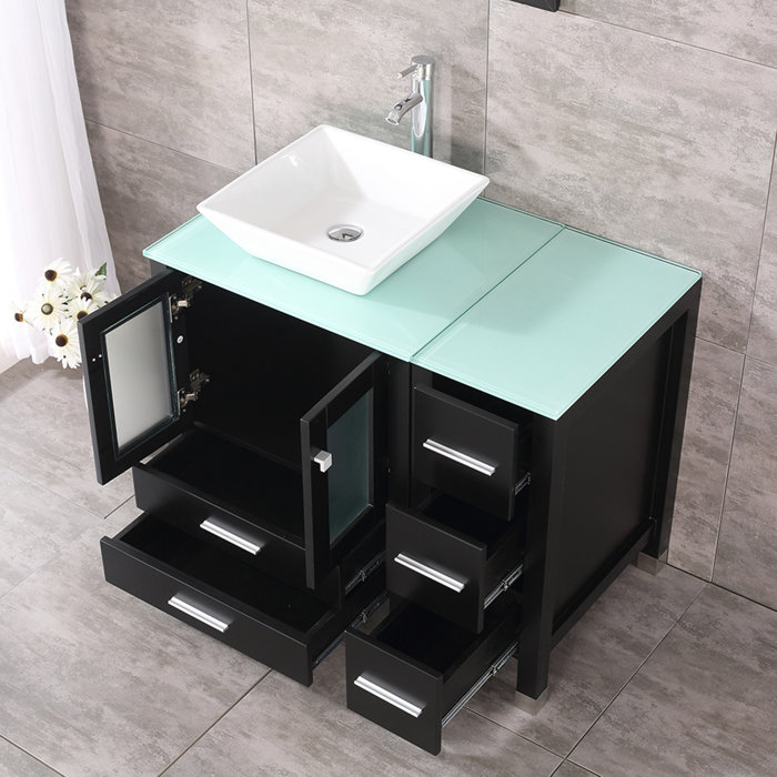 Brayden Studio® Roberge 36.2'' Single Bathroom Vanity with Glass Top